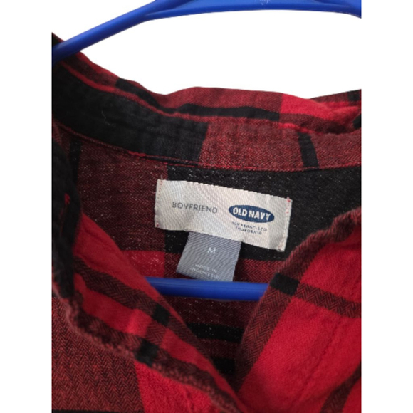 Old Navy Red Black Plaid Boyfriend Button Down Shirt Women's M - Picture 3 of 7